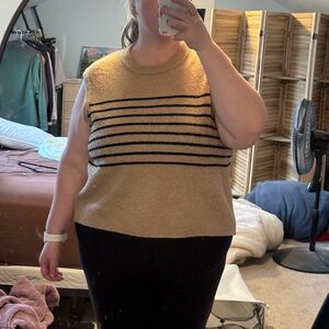 Primark Tan and Black Striped Sleeveless Sweater